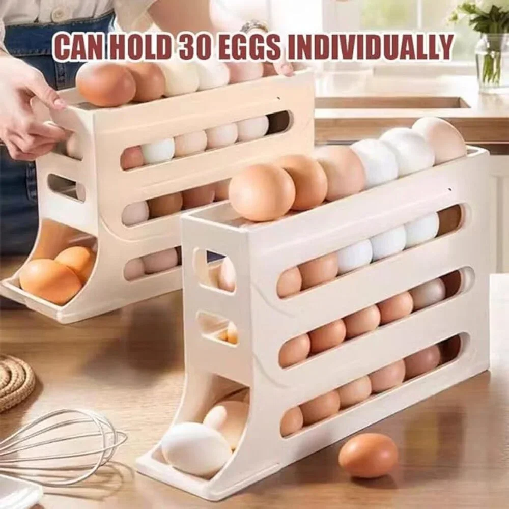 NEW Ivory Egg Organizer Sturdy Durable Plastic Auto Rolling Storage Caddy Tray